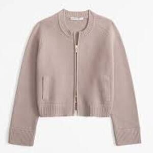 Abercrombie & Fitch LuxeLoft Zip-Up Crewneck Cardigan Bomber Sand Small NWT